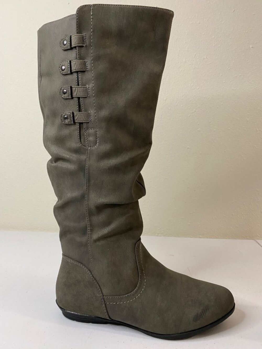 Women Knee High Boots Gray Slouchy Full Zip Flat Casual Size 6 W - Picture 2 of 11